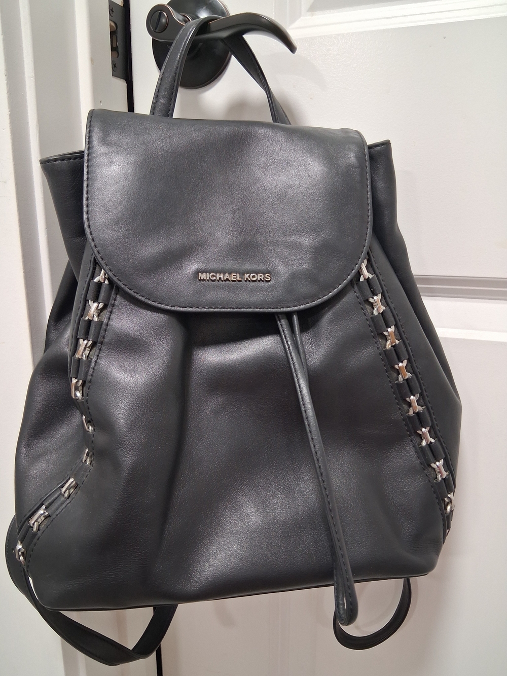 Michael Kors SADIE Black Leather Drawstring Backpack